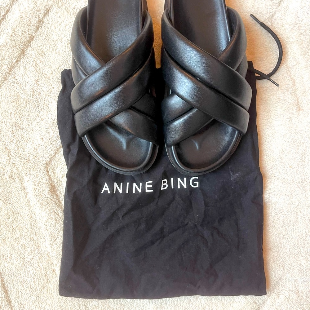 Anine Bing Lizzie Slides in Black - size 37 w/ dust bag